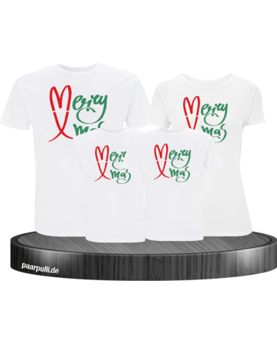 Merry X-Mas Weihnachtsshirts 4er Set Familienlook T-Shirt weiß Merry X-Mas Weihnachtsshirts 4er Set Familienlook T-Shirt weiß