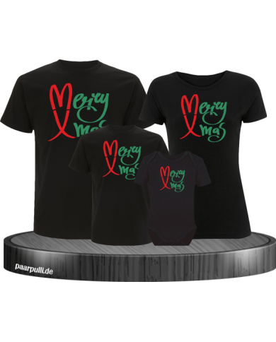 Merry X-Mas Weihnachtsshirts 4er Set Familienlook T-Shirt + Babybody schwarz Merry X-Mas Weihnachtsshirts 4er Set Familienlook T-Shirt + Babybody schwarz