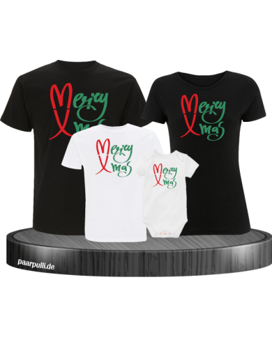 Merry X-Mas Weihnachtsshirts 4er Set Familienlook T-Shirt + Babybody schwarz weiß Merry X-Mas Weihnachtsshirts 4er Set Familienlook T-Shirt + Babybody schwarz weiß