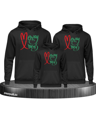 Merry X-Mas Weihnachtshoodies 3er Set Familienlook Hoodie schwarz