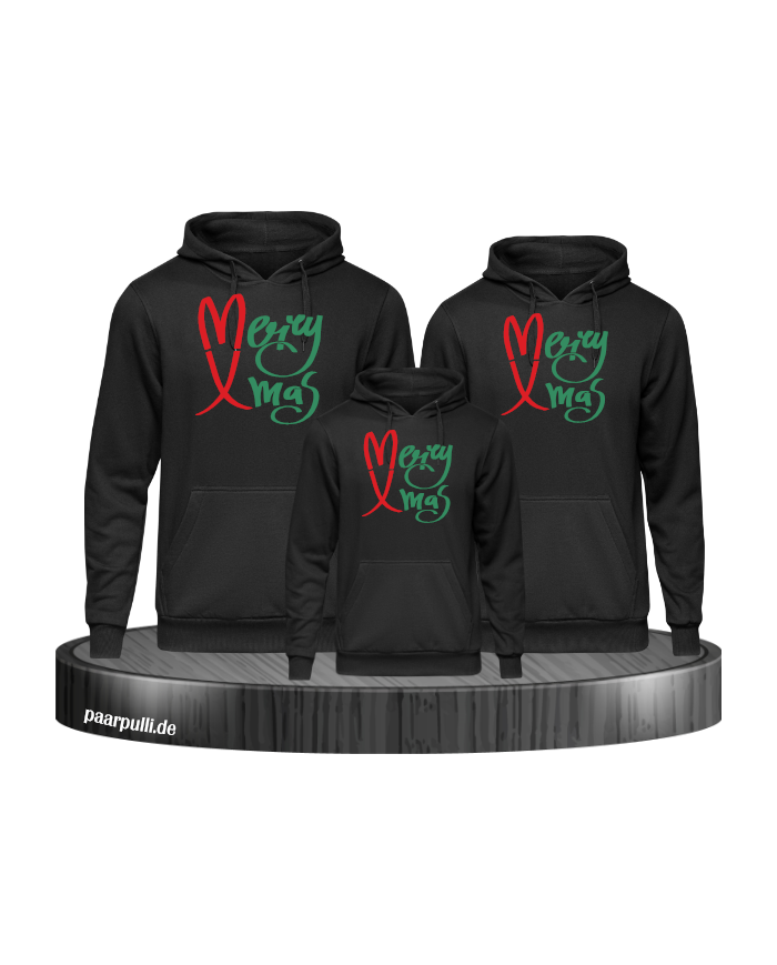Merry X-Mas Weihnachtshoodies 3er Set Familienlook Hoodie schwarz