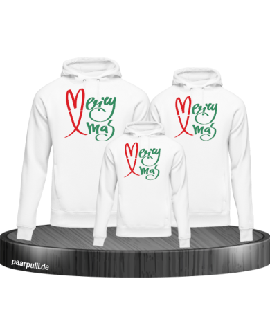 Merry X-Mas Weihnachtshoodies 3er Set Familienlook Hoodie weiß