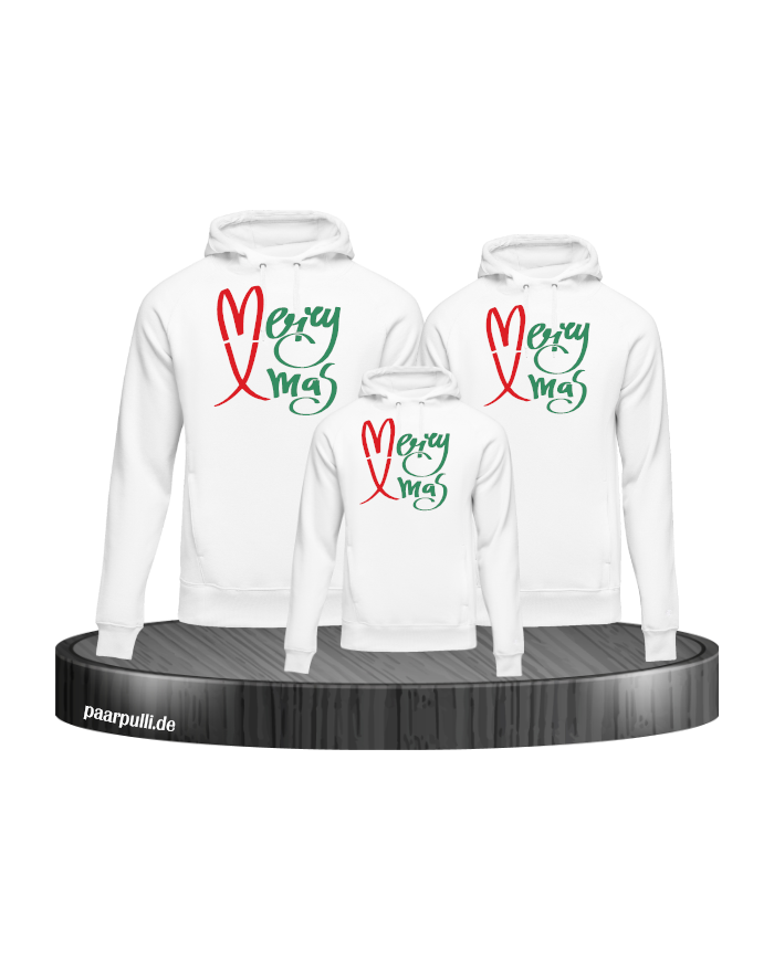 Merry X-Mas Weihnachtshoodies 3er Set Familienlook Hoodie weiß