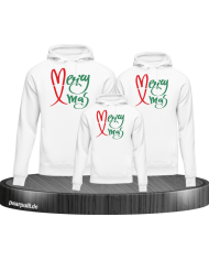 Merry X-Mas Weihnachtshoodies 3er Set Familienlook Hoodie weiß
