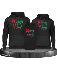 Merry X-Mas Weihnachtshoodies 3er Set Familienlook Hoodie + Babybody schwarz