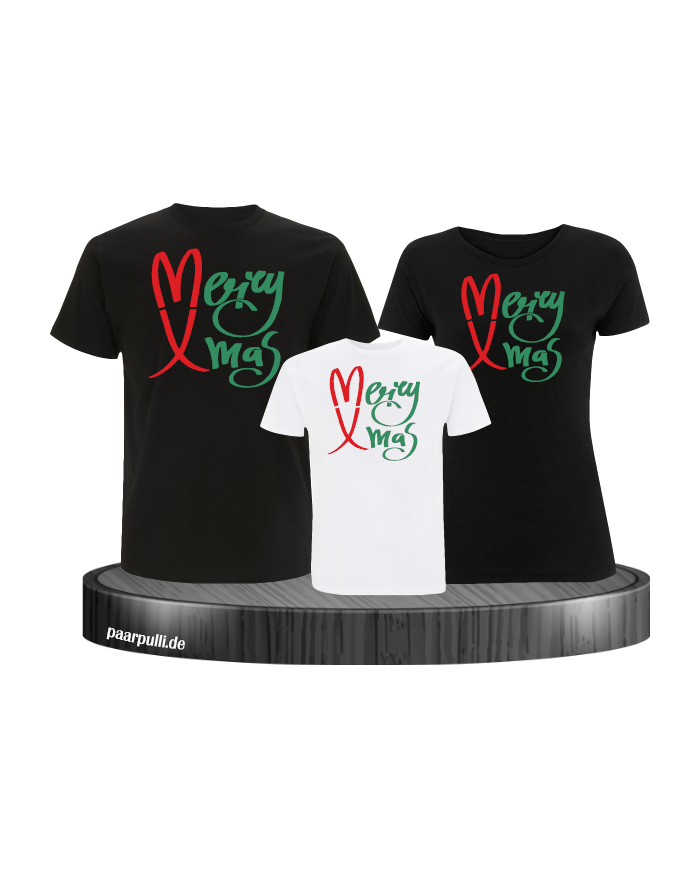 Merry X-Mas Weihnachtsshirts 3er Set Familienlook T-Shirt schwarz weiß