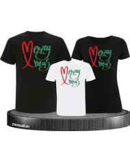 Merry X-Mas Weihnachtsshirts 3er Set Familienlook T-Shirt schwarz weiß