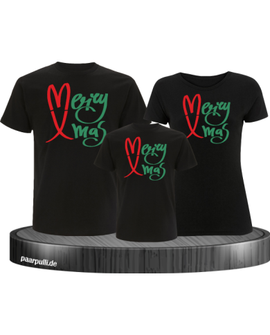 Merry X-Mas Weihnachtsshirts 3er Set Familienlook T-Shirt schwarz Merry X-Mas Weihnachtsshirts 3er Set Familienlook T-Shirt schwarz