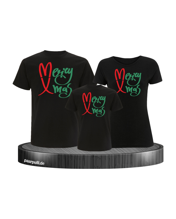 Merry X-Mas Weihnachtsshirts 3er Set Familienlook T-Shirt schwarz