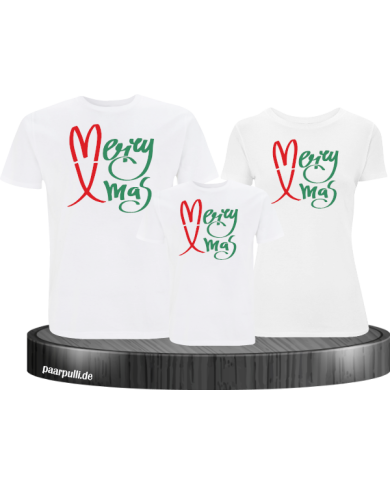 Merry X-Mas Weihnachtsshirts 3er Set Familienlook T-Shirt weiß