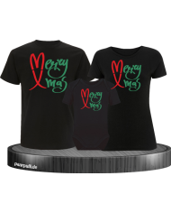 Merry X-Mas Weihnachtsshirts 3er Set Familienlook T-Shirt + Babybody schwarz