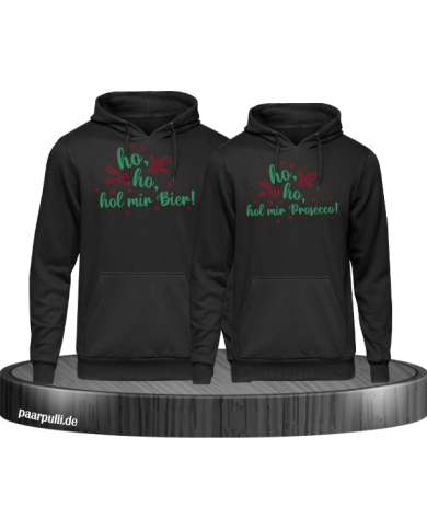 Ho ho ho, hol mein Bier! / Prosecco! Christmas Hoodie Set schwarz