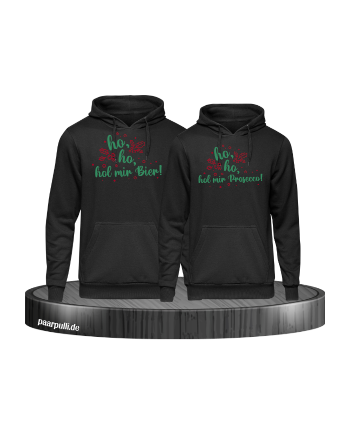 Ho ho ho, hol mein Bier! / Prosecco! Christmas Hoodie Set schwarz