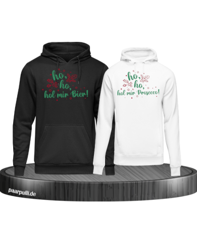 Ho ho ho, hol mein Bier! / Prosecco! Christmas Hoodie Set schwarz weiß