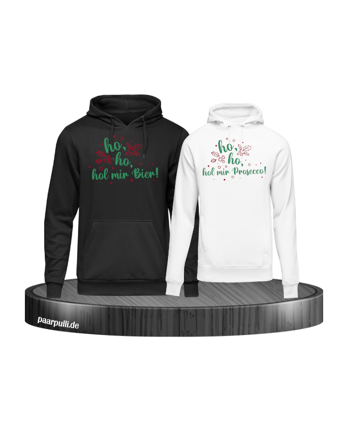 Ho ho ho, hol mein Bier! / Prosecco! Christmas Hoodie Set schwarz weiß
