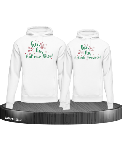 Ho ho ho, hol mein Bier! / Prosecco! Christmas Hoodie Set weiß