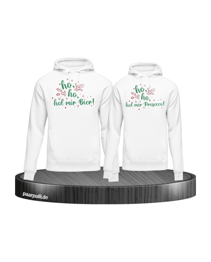Ho ho ho, hol mein Bier! / Prosecco! Christmas Hoodie Set weiß