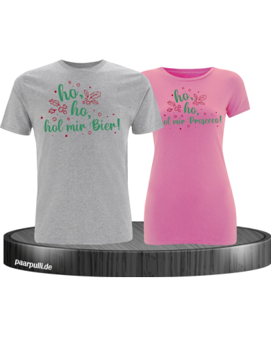 Ho ho ho, hol mein Bier! / Prosecco! Christmas T-Shirt Set grau rosa