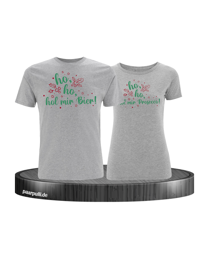 Ho ho ho, hol mein Bier! / Prosecco! Christmas T-Shirt Set grau