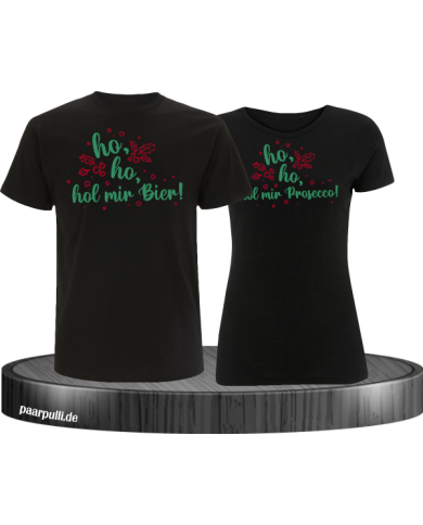 Ho ho ho, hol mein Bier! / Prosecco! Christmas T-Shirt Set schwarz