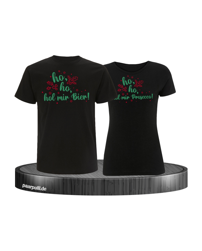 Ho ho ho, hol mein Bier! / Prosecco! Christmas T-Shirt Set schwarz