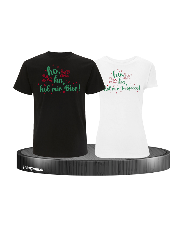 Ho ho ho, hol mein Bier! / Prosecco! Christmas T-Shirt Set schwarz weiß