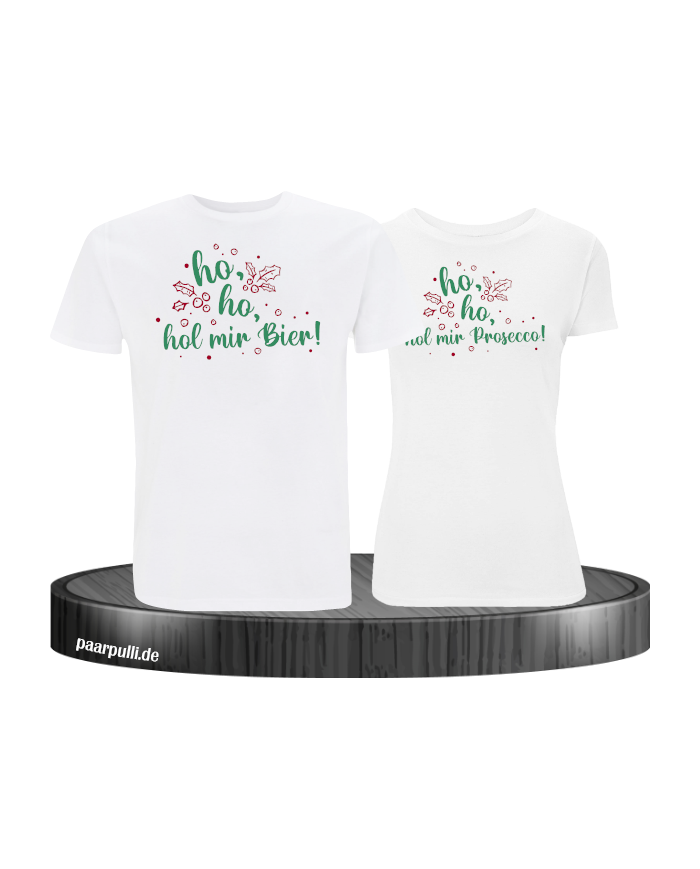 Ho ho ho, hol mein Bier! / Prosecco! Christmas T-Shirt Set weiß