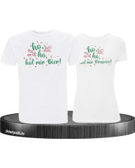 Ho ho ho, hol mein Bier! / Prosecco! Christmas T-Shirt Set weiß