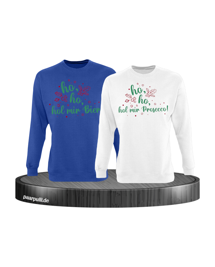 Ho ho ho, hol mein Bier! / Prosecco! Christmas Sweatshirt Set blau weiß