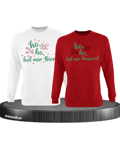 Ho ho ho, hol mein Bier! / Prosecco! Christmas Sweatshirt Set weiß rot
