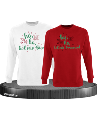 Ho ho ho, hol mein Bier! / Prosecco! Christmas Sweatshirt Set weiß rot