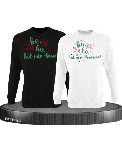 Ho ho ho, hol mein Bier! / Prosecco! Christmas Sweatshirt Set schwarz weiß