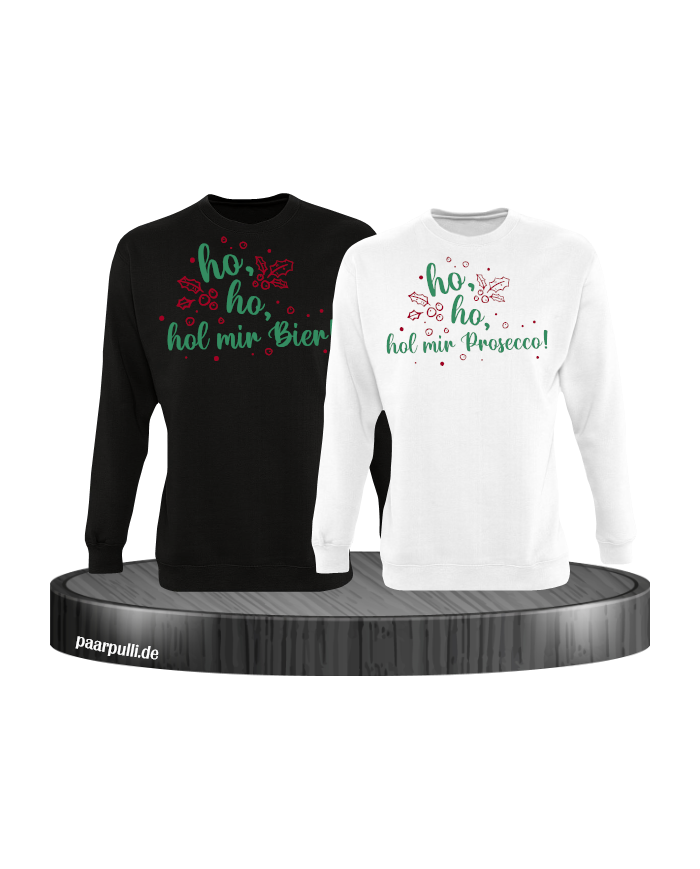 Ho ho ho, hol mein Bier! / Prosecco! Christmas Sweatshirt Set schwarz weiß
