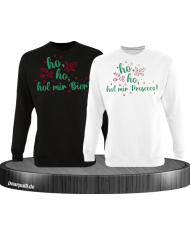 Ho ho ho, hol mein Bier! / Prosecco! Christmas Sweatshirt Set schwarz weiß