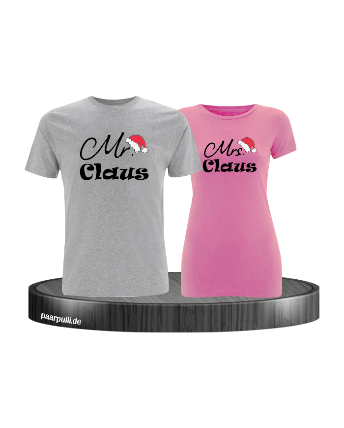 Mr. und Mrs. Claus Christmas T-Shirt Set grau rosa