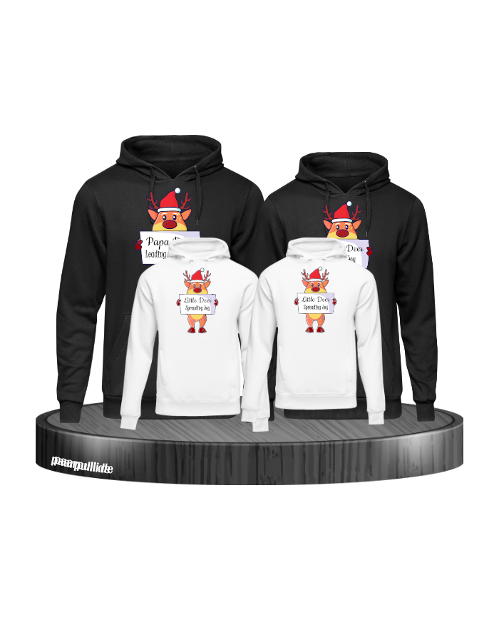 Rentier Familie Weihnachtshoodies 4er Set Familienlook Hoodie schwarz weiß