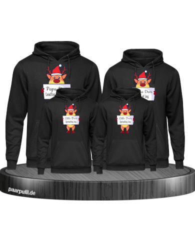 Rentier Familie Weihnachtshoodies 4er Set Familienlook Hoodie schwarz