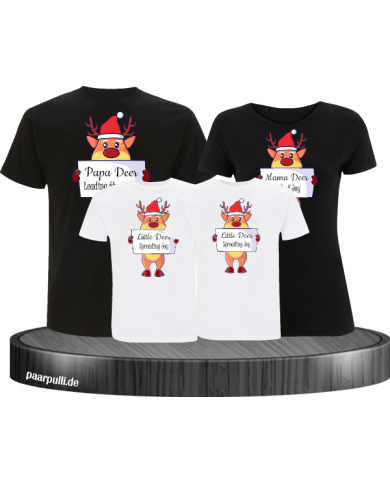 Rentier Familie Weihnachtsshirts 4er Set Familienlook T-Shirt schwarz weiß