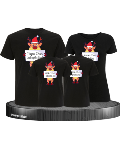 Rentier Familie Weihnachtsshirts 4er Set Familienlook T-Shirt schwarz