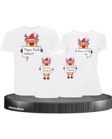Rentier Familie Weihnachtsshirts 4er Set Familienlook T-Shirt weiß