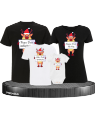 Rentier Familie Weihnachtsshirts 4er Set Familienlook T-Shirt + Babybody schwarz weiß