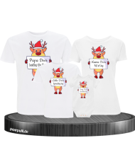 Rentier Familie Weihnachtsshirts 4er Set Familienlook T-Shirt + Babybody weiß