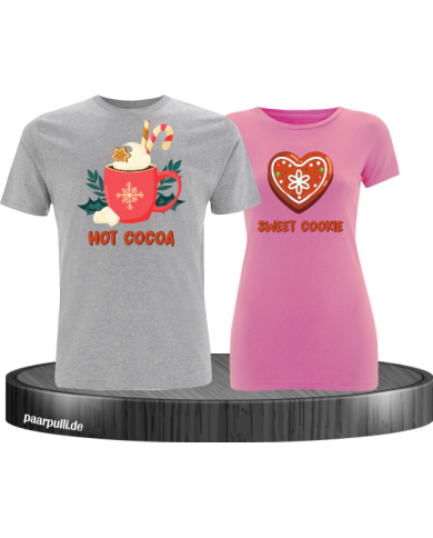 Hot Cocoa und Sweet Cookie Christmas T-Shirt Set grau rosa