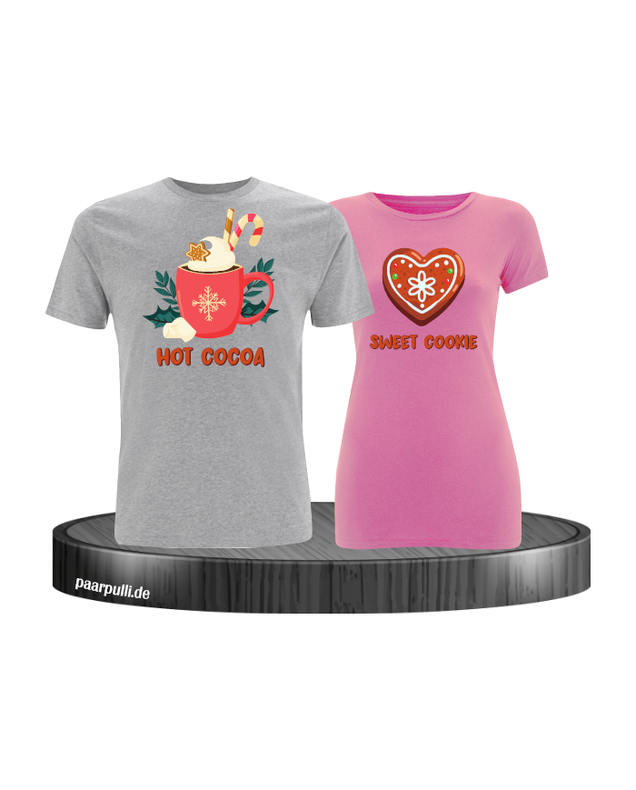 Hot Cocoa und Sweet Cookie Christmas T-Shirt Set grau rosa