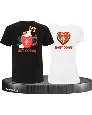 Hot Cocoa und Sweet Cookie Christmas T-Shirt Set schwarz weiß