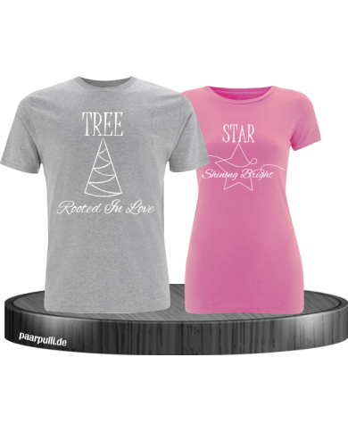 Rooted in Love und Shining Bright Christmas T-Shirt Set grau rosa