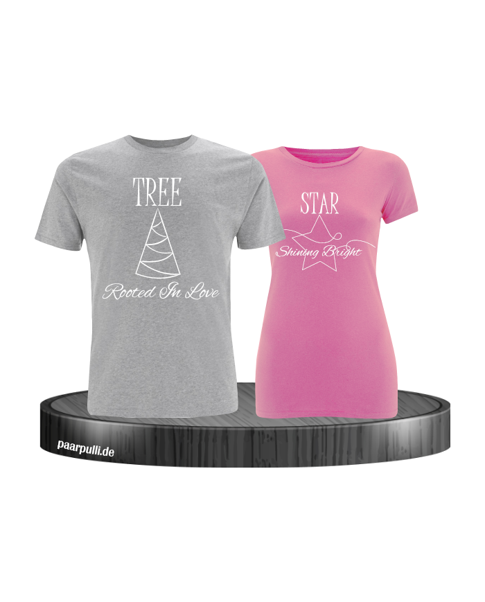 Rooted in Love und Shining Bright Christmas T-Shirt Set grau rosa