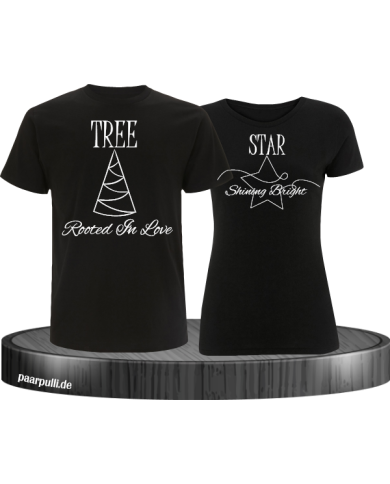 Rooted in Love und Shining Bright Christmas T-Shirt Set schwarz