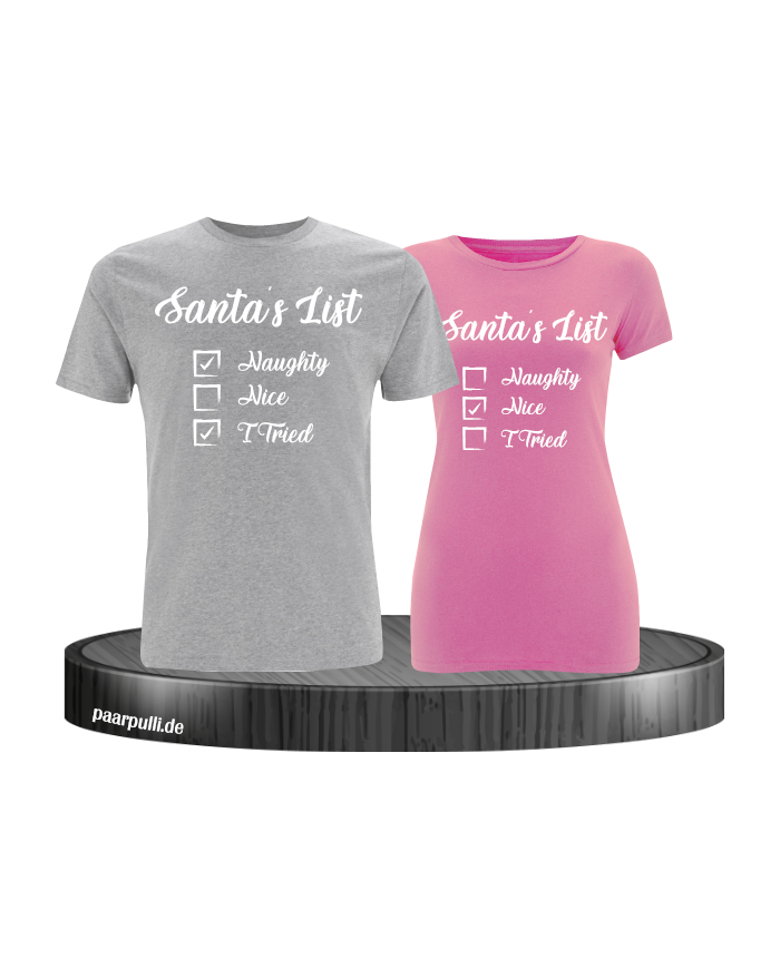 Santa's List Christmas T-Shirt Set grau rosa
