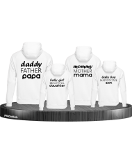Familienlook in weiß mit daddy mommy baby girl baby boy